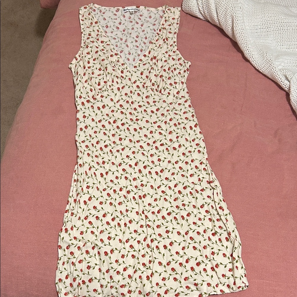 Reformation Floral Mini Dress - Cream and Red